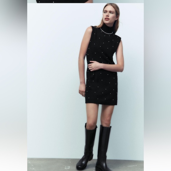 ZARA BLOGGERS FAV PEARL TRIM MINI DRESS - Picture 2 of 10